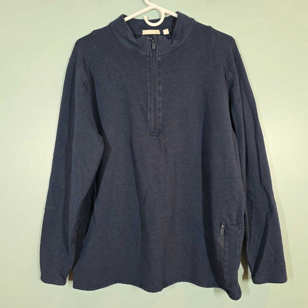 tasc Performance Mens Navy Blue Quarter Zip Bamboo Cotton Pullover Sweatshirt L